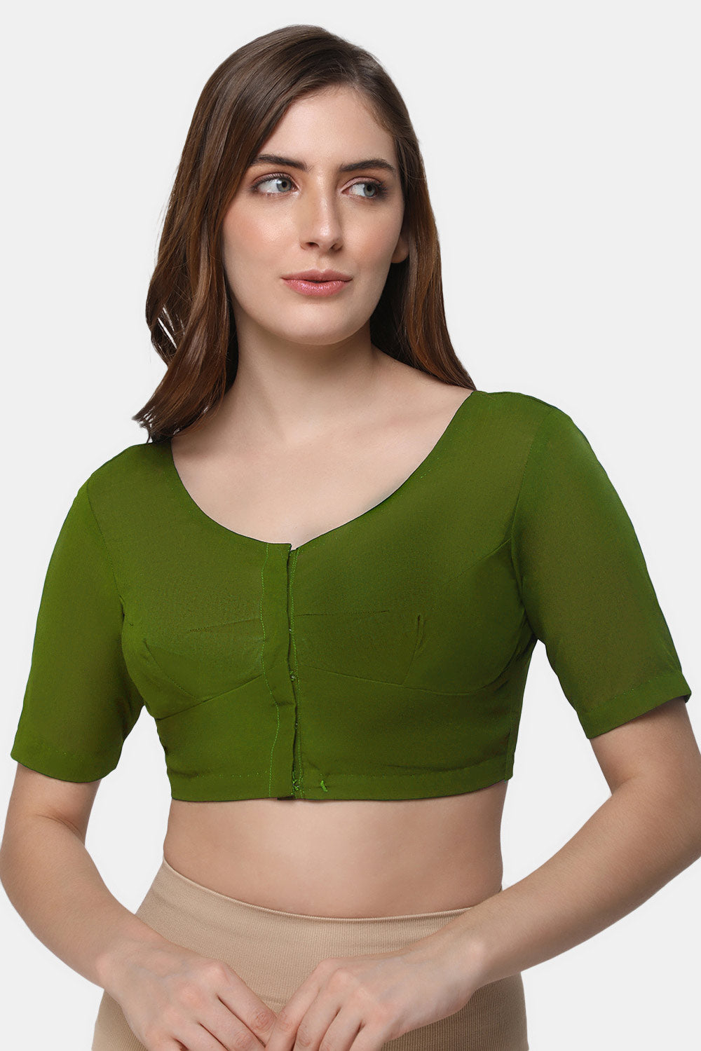 Naidu Hall Women's 2x2 Cotton Saree Blouse | Readymade Round Neck Elbow Sleeve Woven Cotton Blouse | Plain Traditional Blouse for Cotton, Handloom, Linen & Silk Cotton Sarees - RNRE