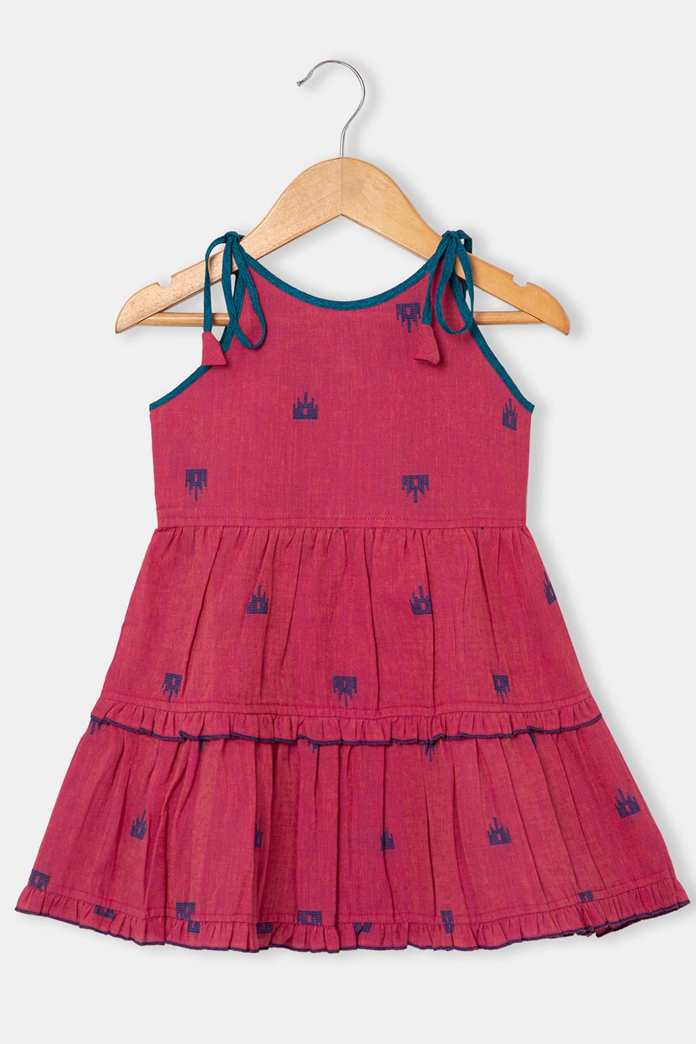 Chittythalli Girls Ethnic Layered Frock with Ruffles & Tassels – Handloom Butta Dress - Purple - FR24