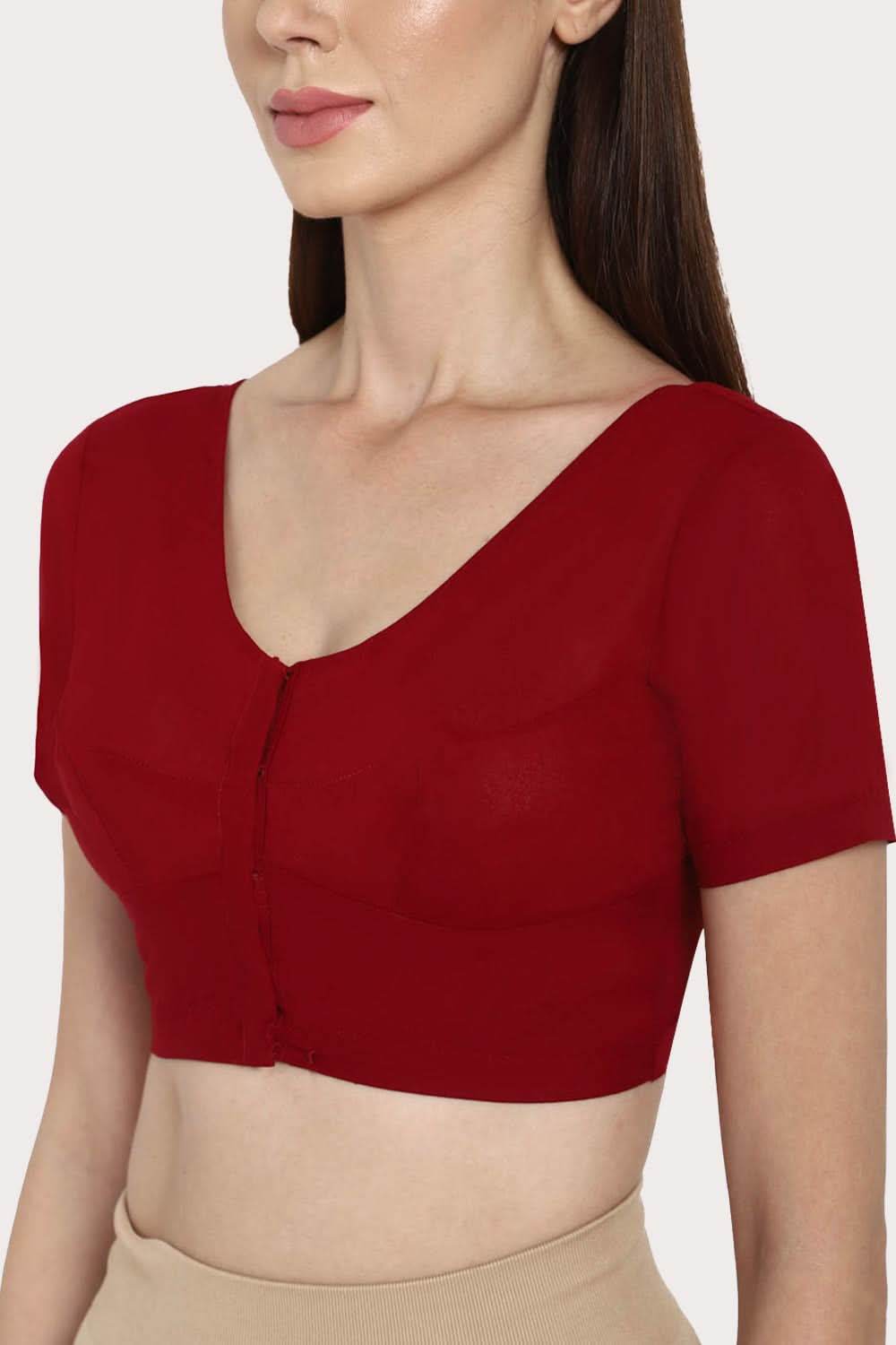 Naidu Hall Round neck short sleeve blouse - Light Maroon - Naidu Hall Family Store