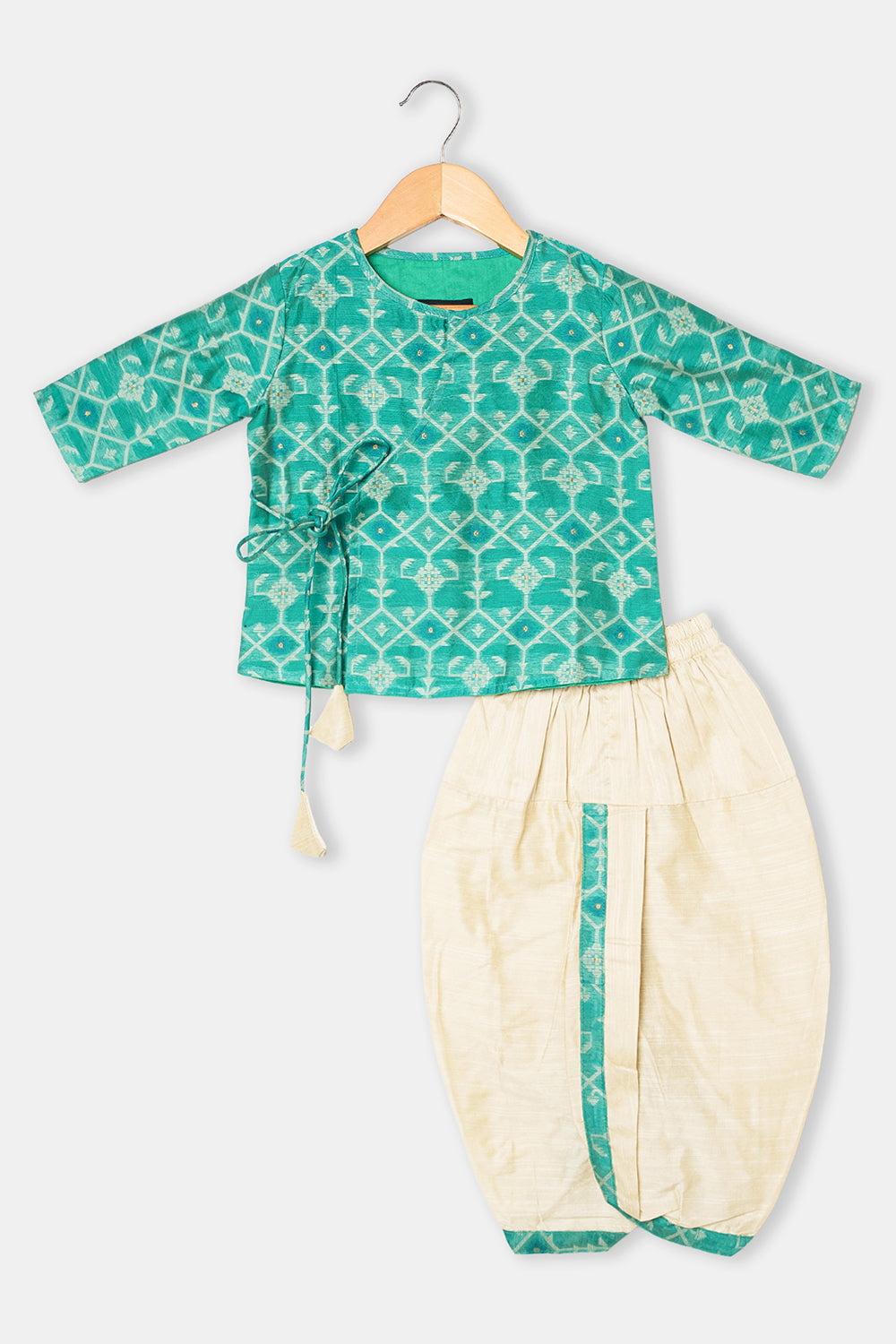 Navkrish Boys Cotton Kurta Dhoti Set – Jamdhani Traditional Wear - Green - KD05