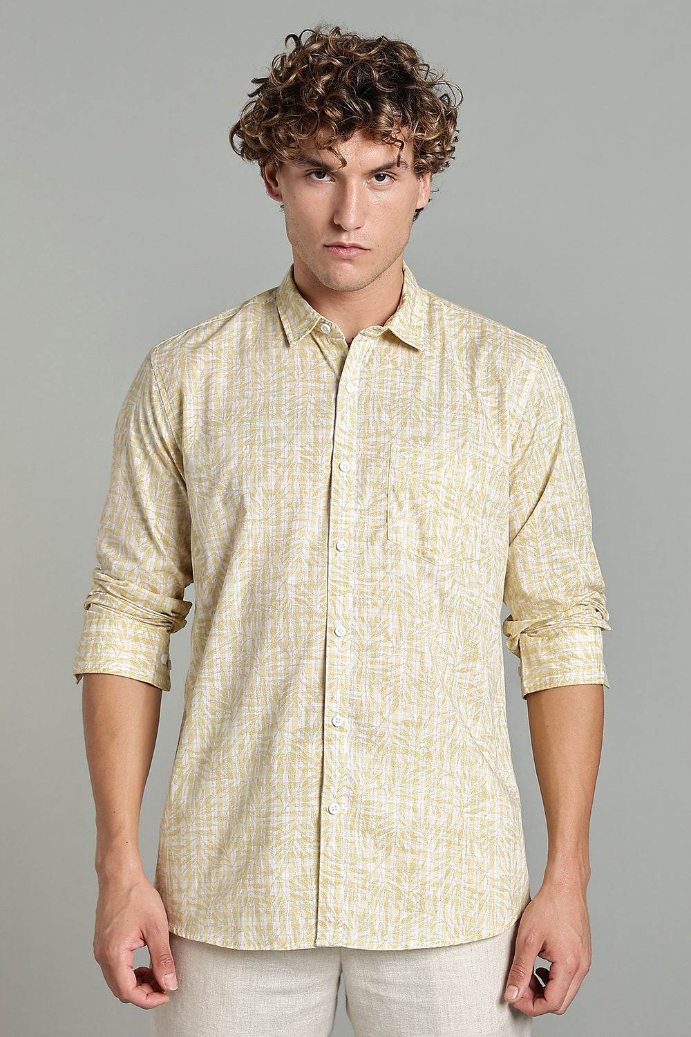 Enhance Men’s Printed Casual Shirt – Full Sleeves with Patch Pocket and Button Cuffs - Yellow - SA07 - Naidu Hall Family Store