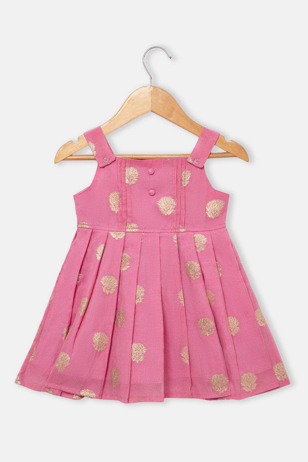 Chittythalli Girls Ethnic Frock Top with Pintuck Yoke and Pleated Skirt Traditional Indian Festive Wear - Pink - FR36 - Naidu Hall Family Store