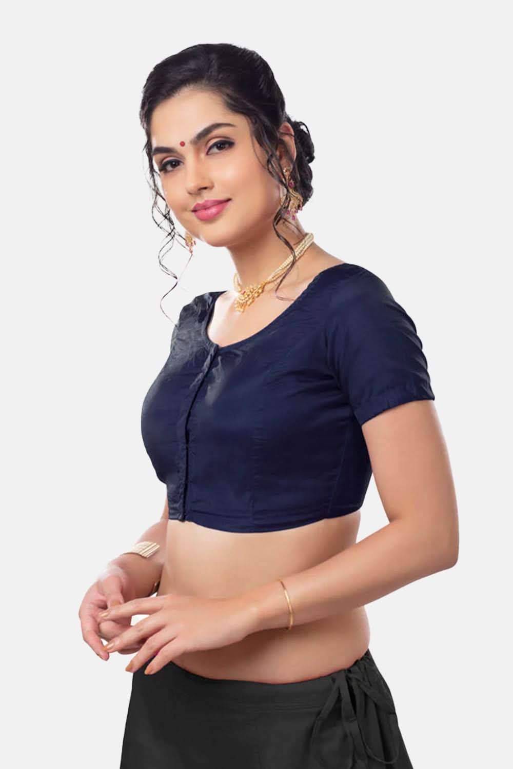 Naidu Hall Princess Cut Short Sleeve Front Open Silk Cotton Blouse - Naidu Hall Family Store