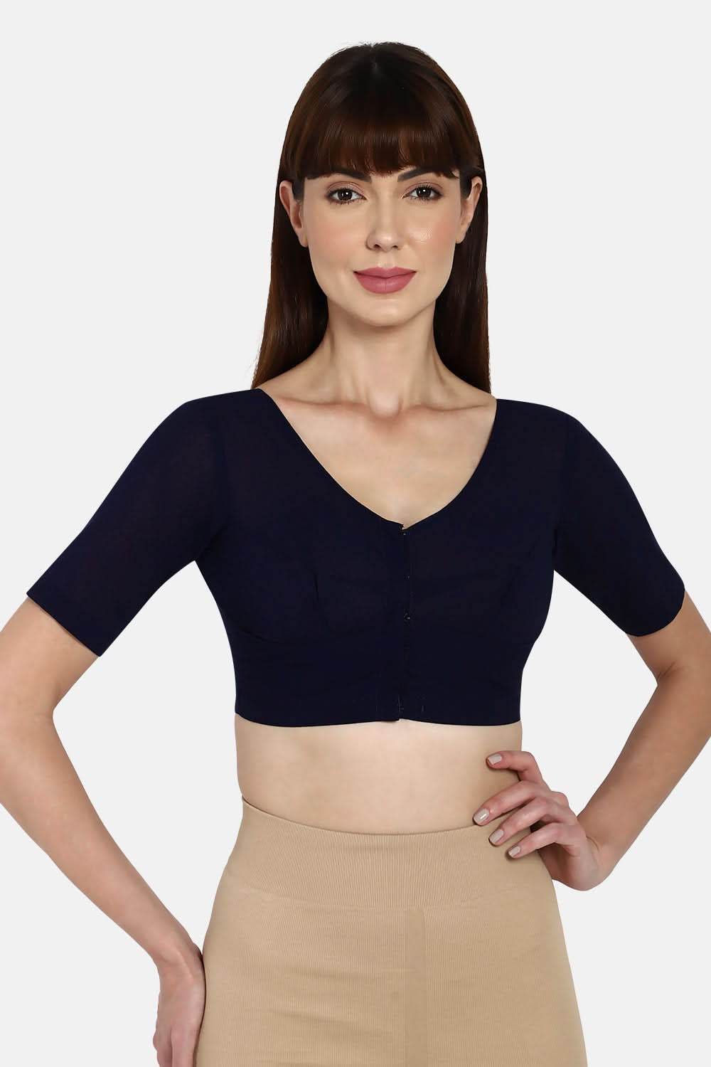 Naidu Hall Round neck long sleeve blouse - Navy Blue - Naidu Hall Family Store