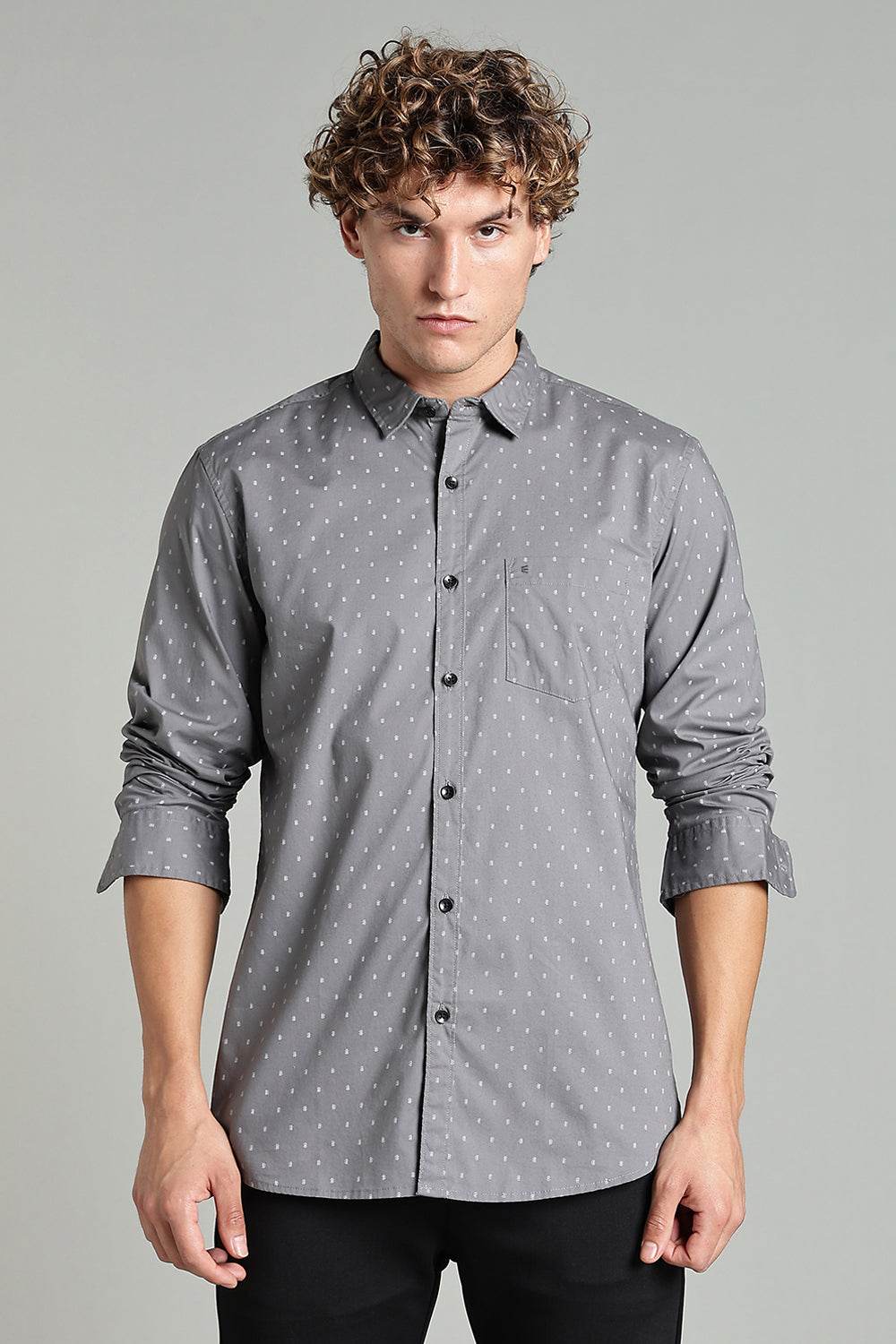 Enhance Men’s Printed Casual Shirt – Full Sleeves with Patch Pocket and Button Cuffs - Grey - SA04 - Naidu Hall Family Store