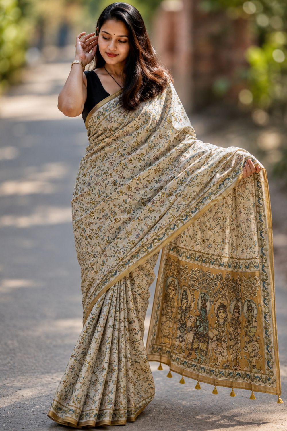 Women's Art Silk Tussar Silk Printed Saree with Blouse | Designer Ethnic Saree for Women | Festive, Wedding & Traditional Wear - Mustard - 5691