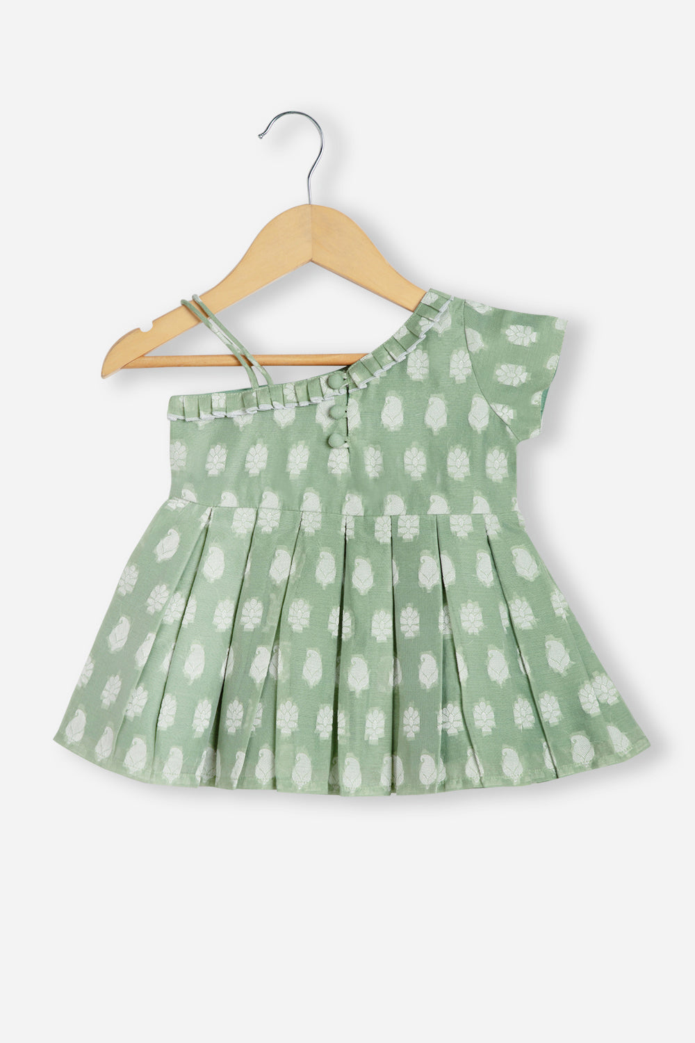 Chittythalli Girls Ethnic Frock With Knee-Length Box Pleat Frock With Knife Pleat Neck - Green - FR28
