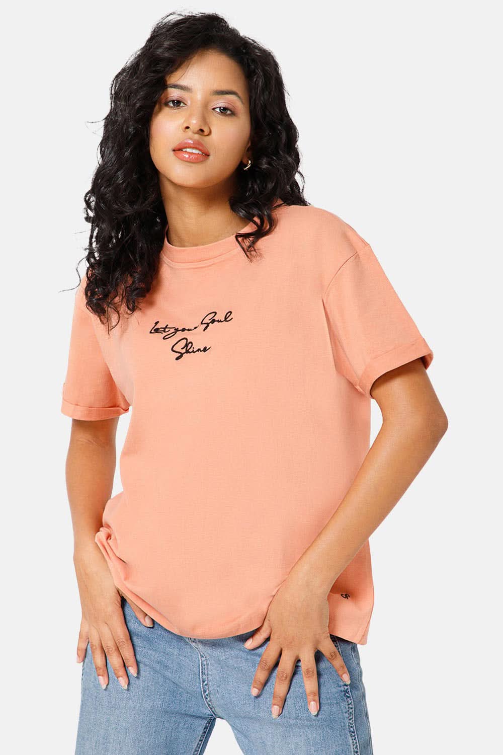Jusperf Women Half Sleeve Crew Neck T-shirt - Peach - SD16