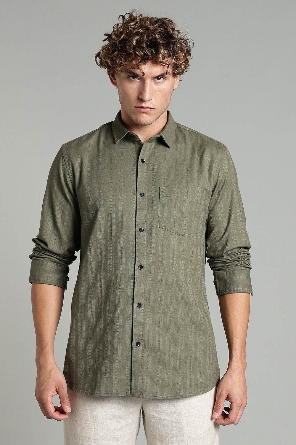 Enhance Men’s Printed Casual Shirt – Full Sleeves with Patch Pocket and Button Cuffs - Green - SA08 - Naidu Hall Family Store
