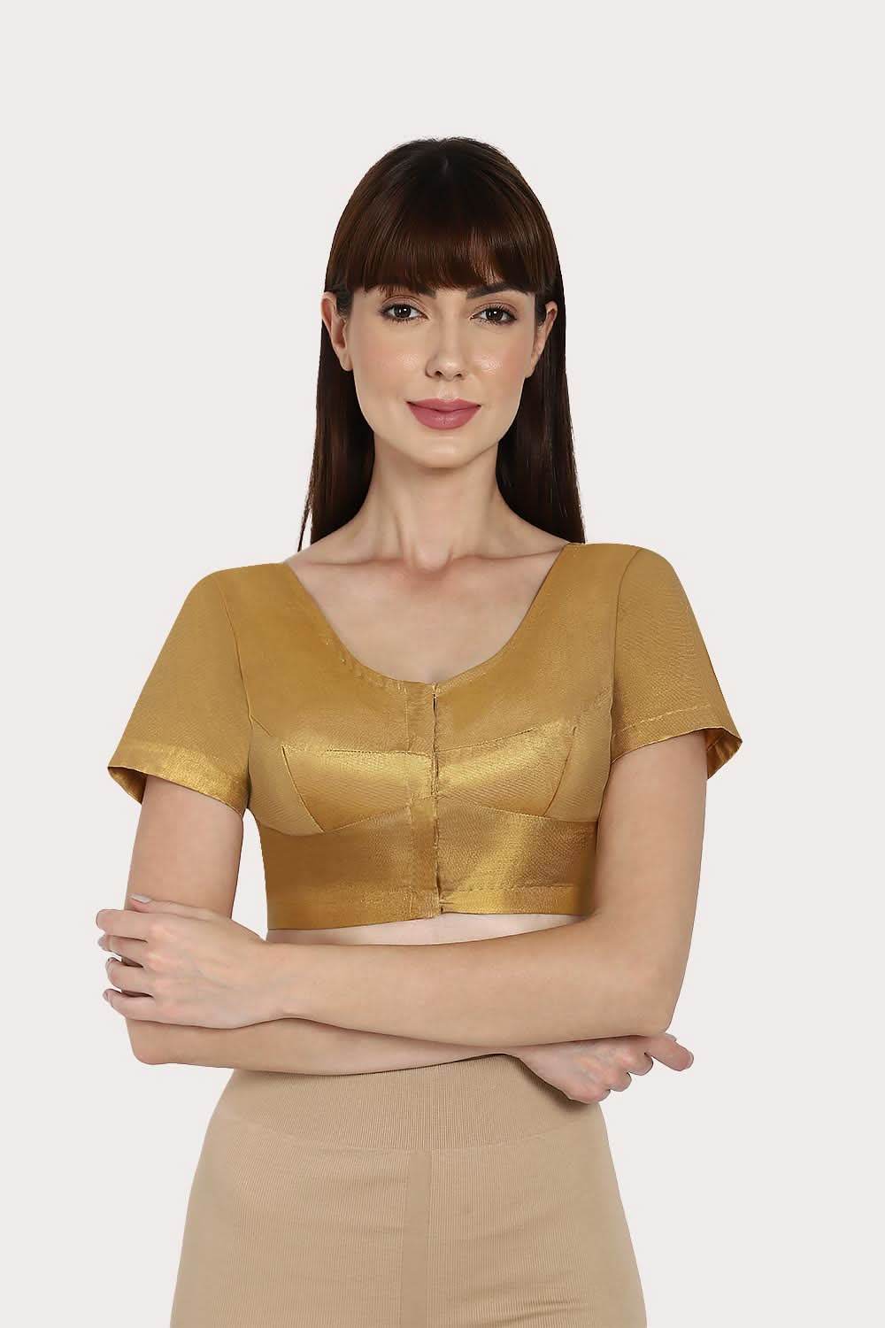 Naidu Hall Round neck short sleeve blouse - Gold - Naidu Hall Family Store
