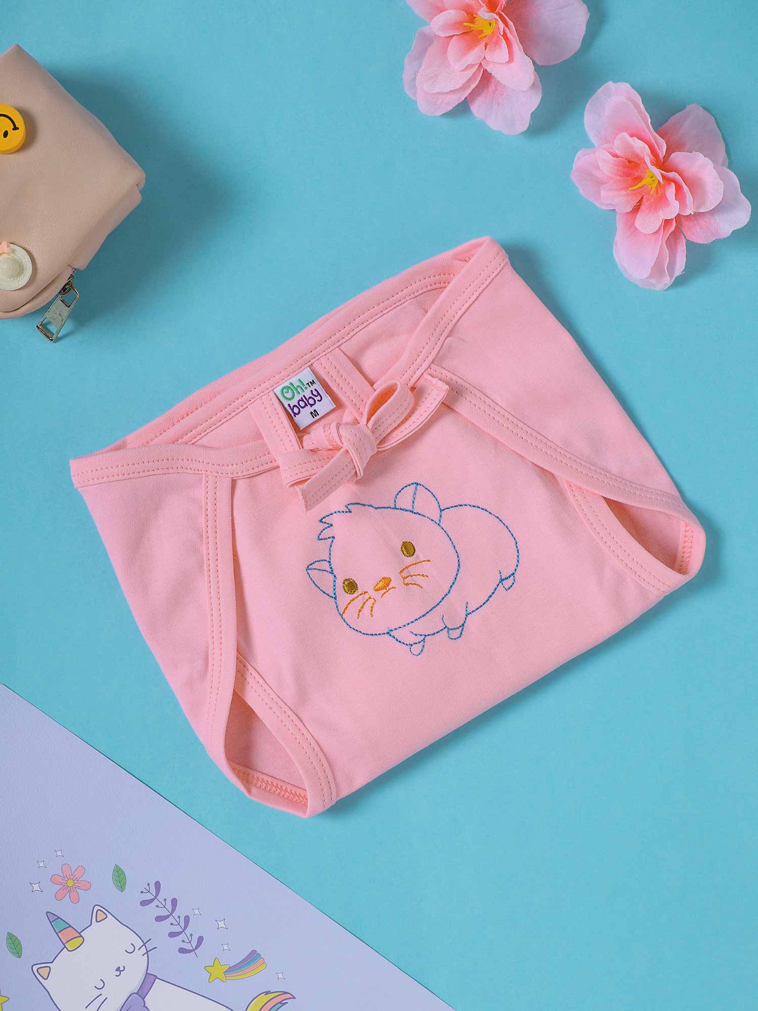 Oh Baby Plain Embroidery Knitted Round Pink - Rdpl