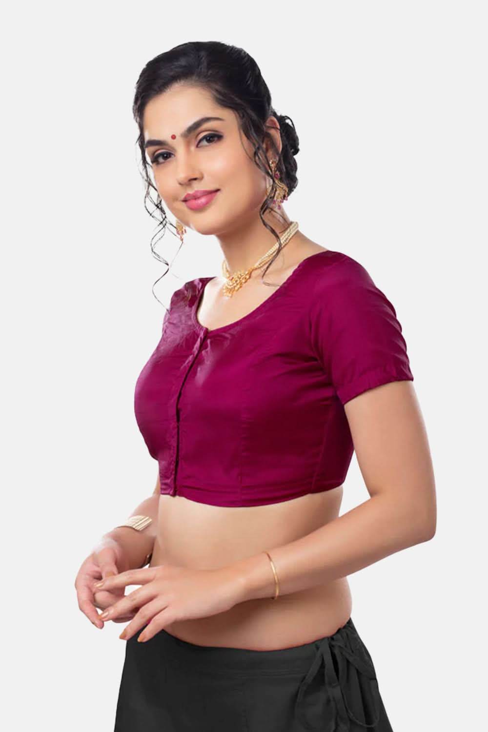 Naidu Hall Princess Cut Short Sleeve Front Open Silk Cotton Blouse - Naidu Hall Family Store