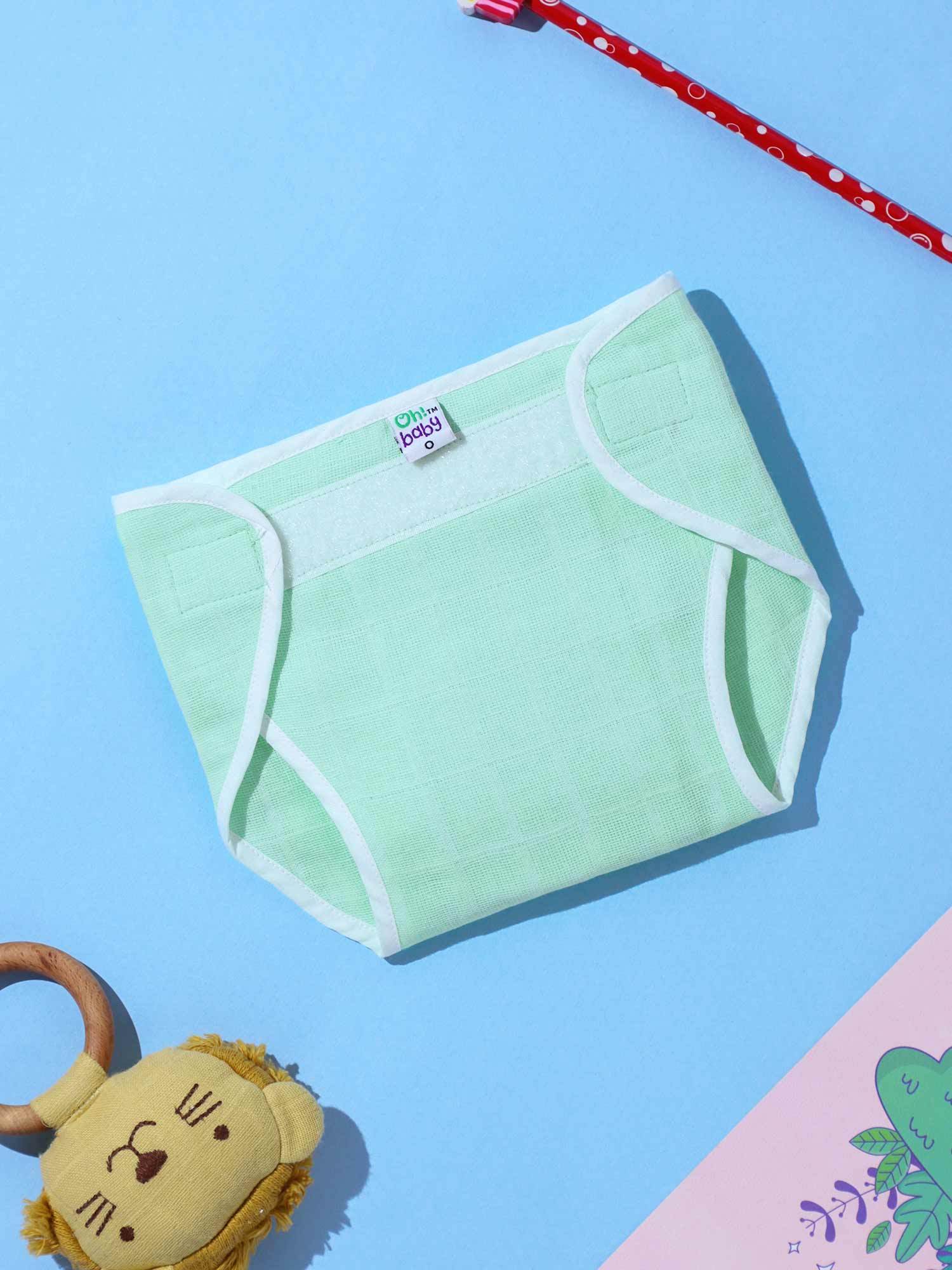 Oh Baby Plain Velcro Nappies Green - Ltpl - Naidu Hall Family Store