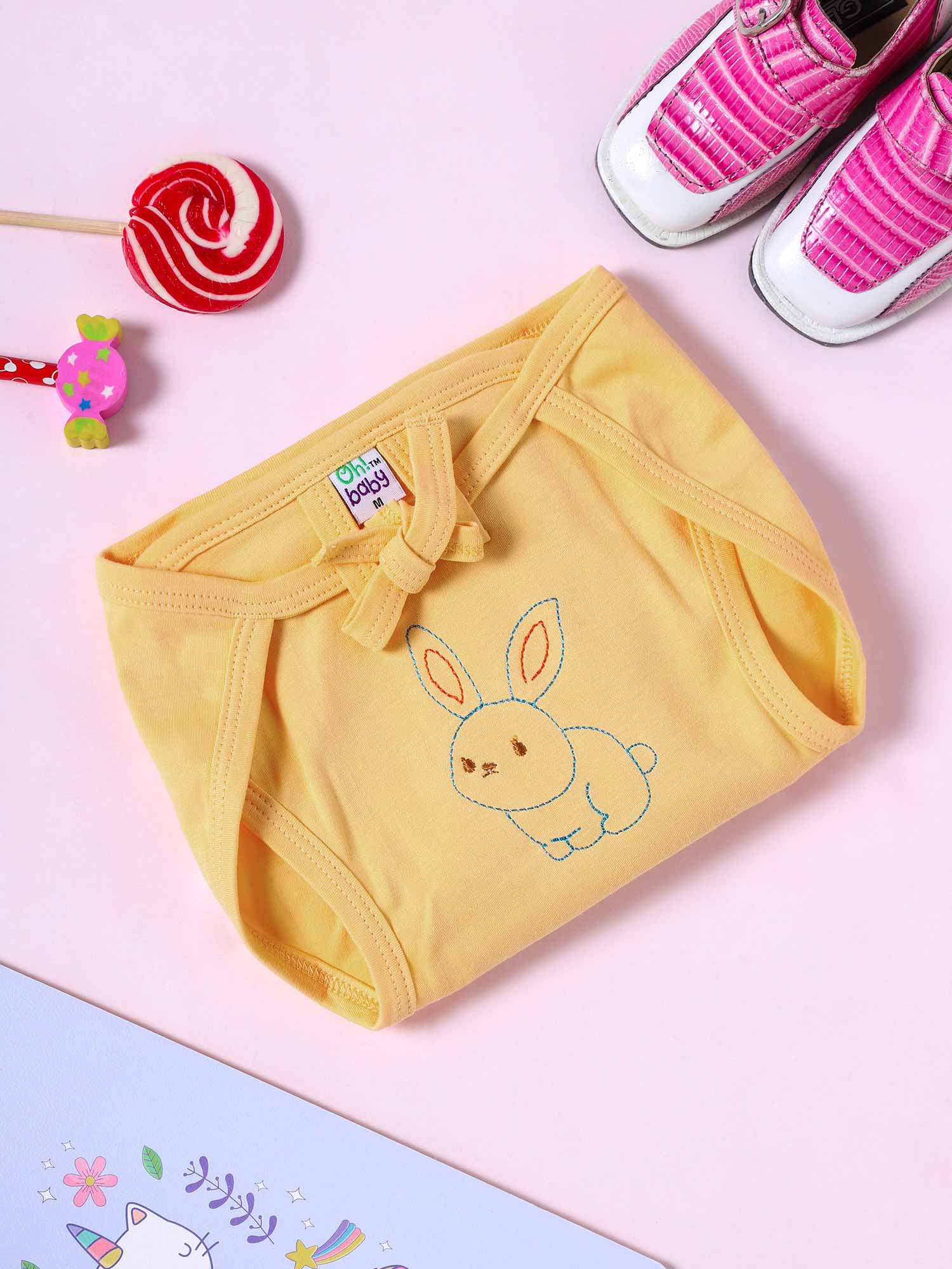 Oh Baby Plain Embroidery Knitted Round Yellow - Rdpl