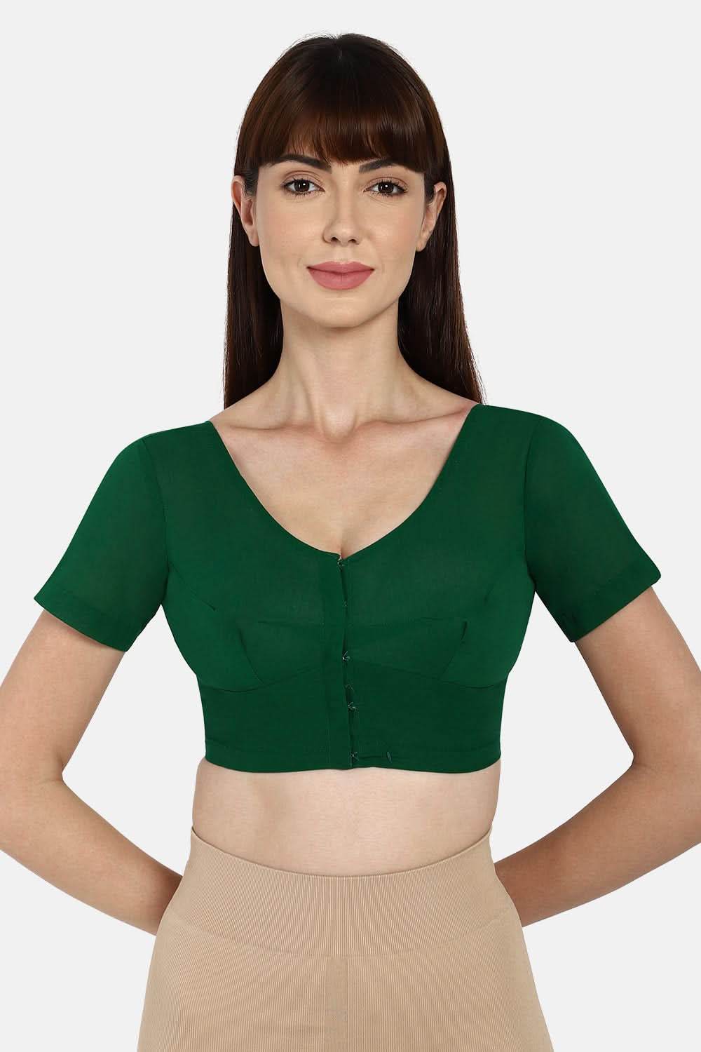 Naidu Hall Round neck short sleeve blouse - Dark Green - Naidu Hall Family Store