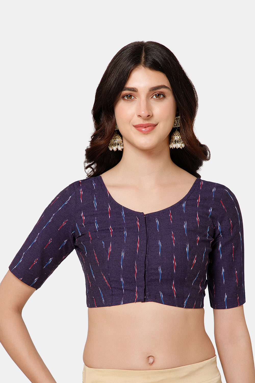 Naidu Hall Women’s Princess Cut Printed Readymade Saree Blouse U-Neck Front Open with Elbow Sleeves & Princess Cut | Elegant Everyday & Ethnic Wear - BU17