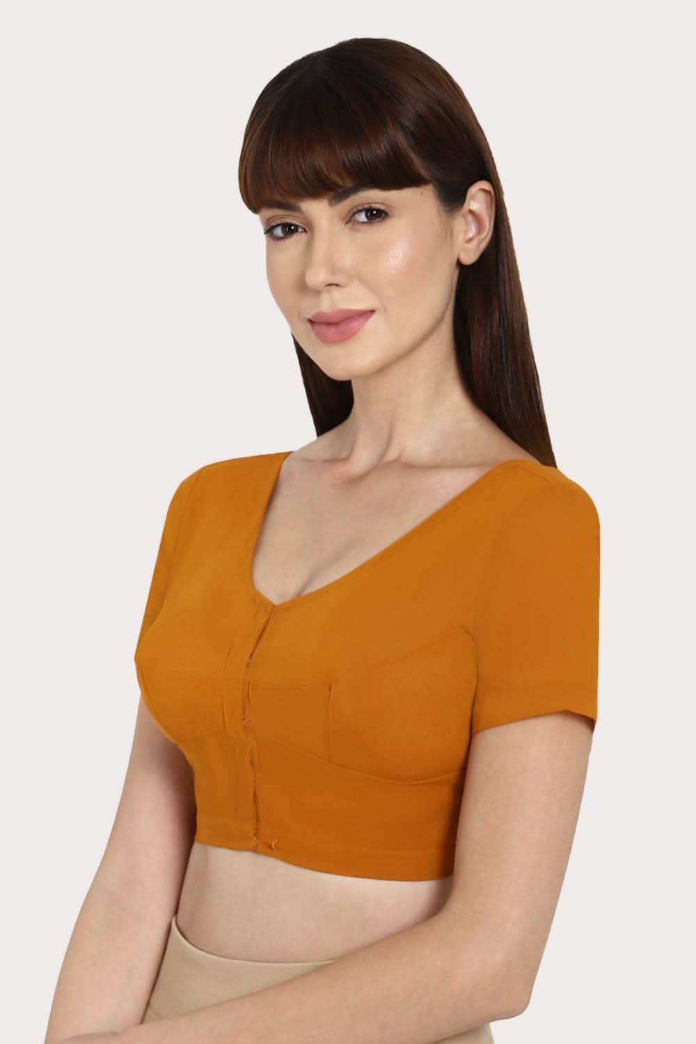 Naidu Hall Round neck short sleeve blouse - Mustard - Naidu Hall Family Store
