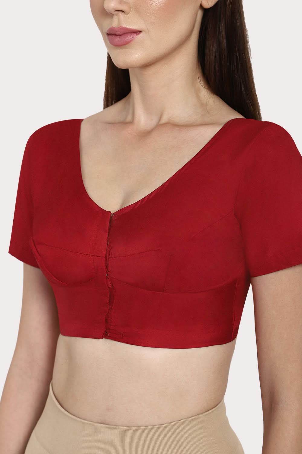 Naidu Hall Round neck Silk Cotton short sleeve blouse - Maroon - Naidu Hall Family Store