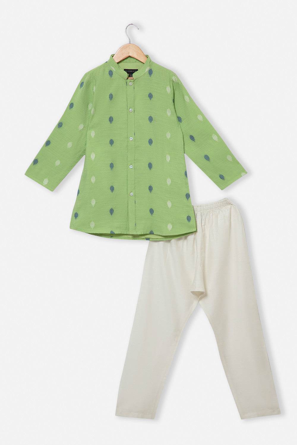 Navkrish Navkrish Boys Kurta Pajama Set – Mandarin Collar Full Button Placket and Pajama Pants - Green - S020 - Naidu Hall Family Store