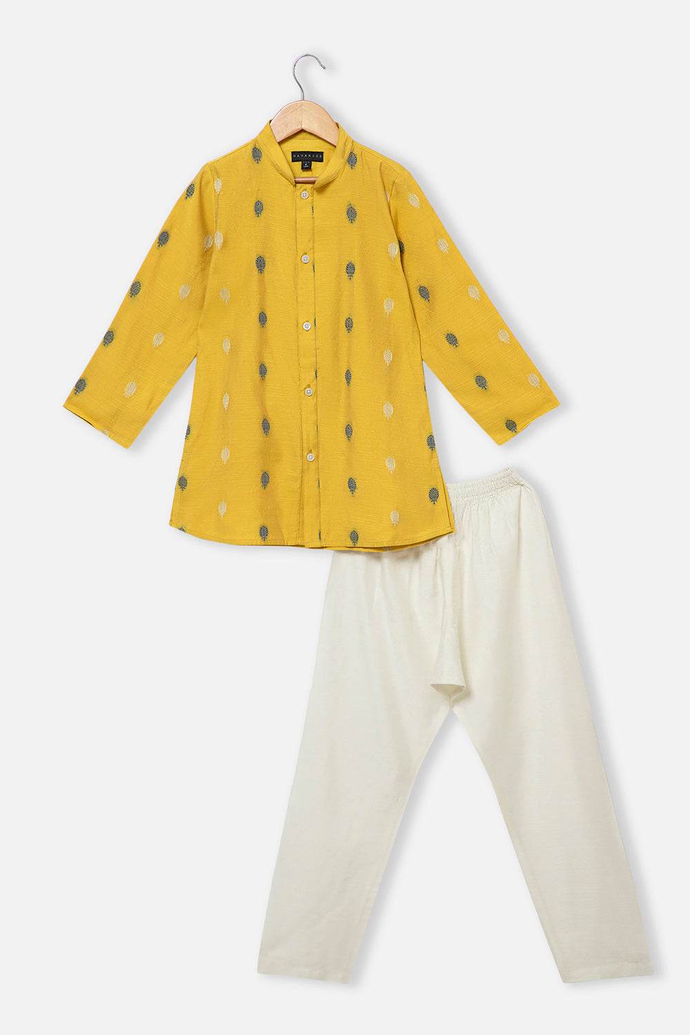 Navkrish Navkrish Boys Kurta Pajama Set – Mandarin Collar Full Button Placket and Pajama Pants - Yellow - S020 - Naidu Hall Family Store