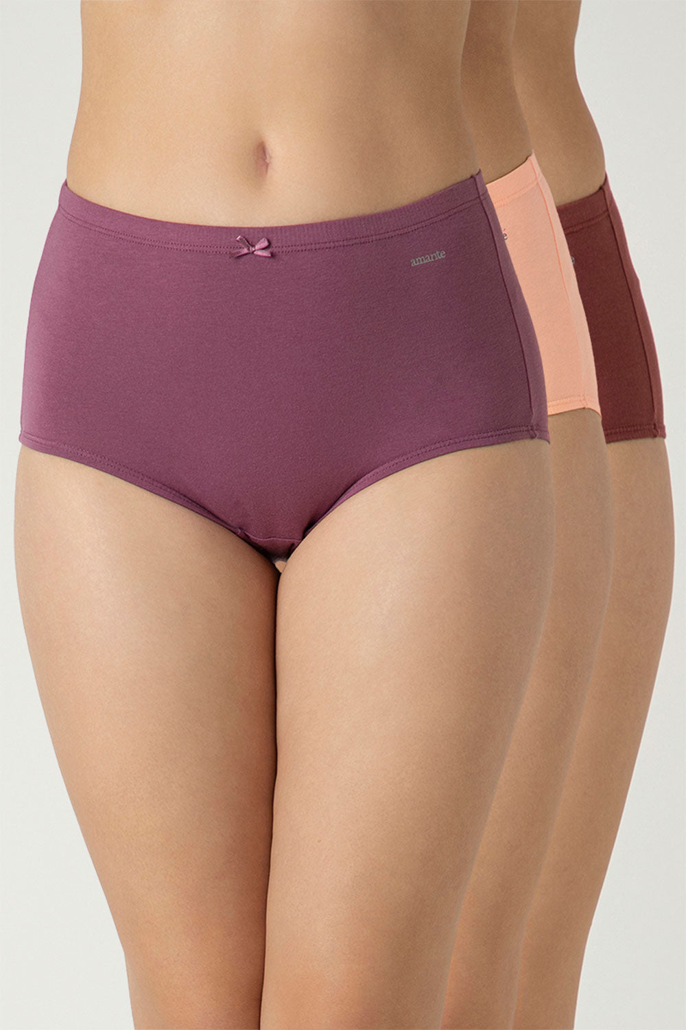 Amante Women's Cotton Bikini Panties Pack of 3 – Low Rise Breathable Soft Stretch Everyday Bikini Briefs - PPK33005