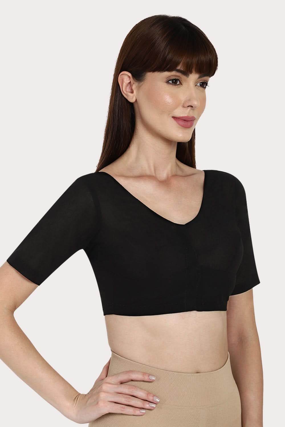 Naidu Hall U neck long sleeve blouse - Black - Naidu Hall Family Store