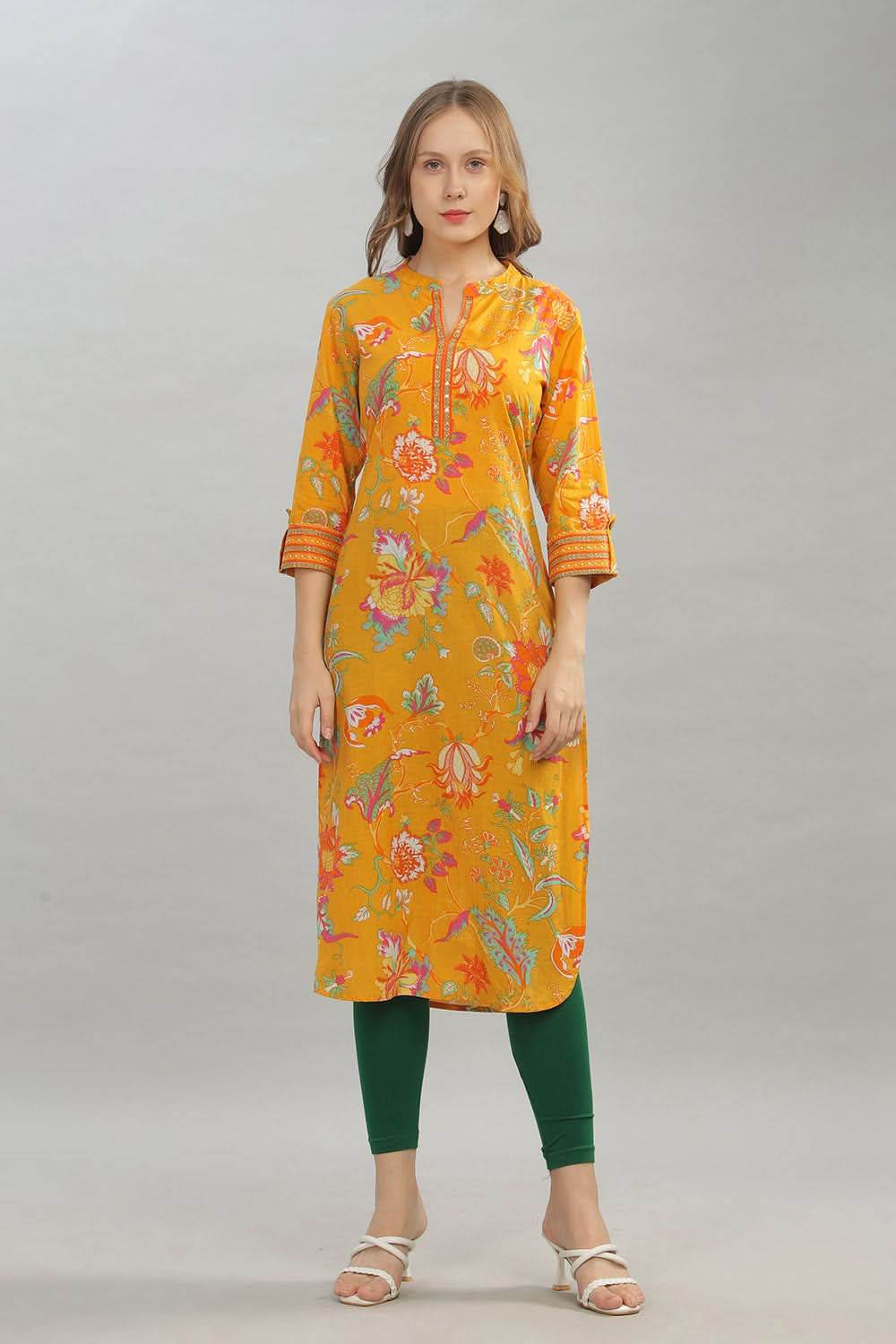 Mythri Women Casual Kurta with 3/4th Sleeves - Yellow - KU09 - Naidu Hall Family Store