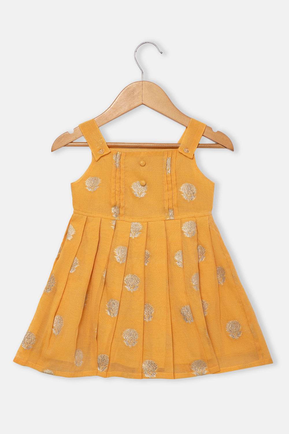 Chittythalli Girls Ethnic Frock Top with Pintuck Yoke and Pleated Skirt Traditional Indian Festive Wear - Yellow - FR36 - Naidu Hall Family Store