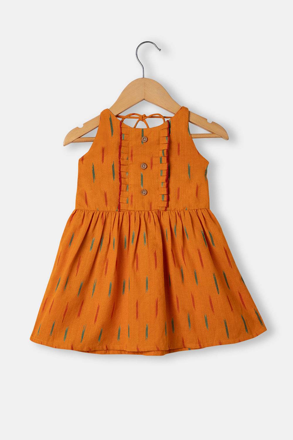 Chittythalli Cotton Handloom Ikat Halter Neck Girls Toddler Frock with Back Tie-Up - Yellow - FR27 - Naidu Hall Family Store