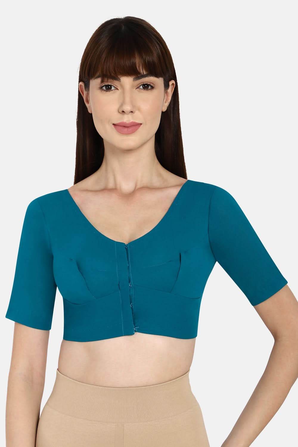 Naidu Hall Round neck long sleeve blouse - Teal Blue - Naidu Hall Family Store