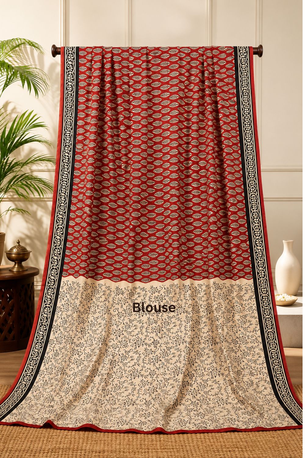 Women's Pure Cotton Jaipur Print Saree with Blouse | Soft Cotton Printed Saree for Women | Traditional, Casual & Festive Ethnic Wear - Black - JT28