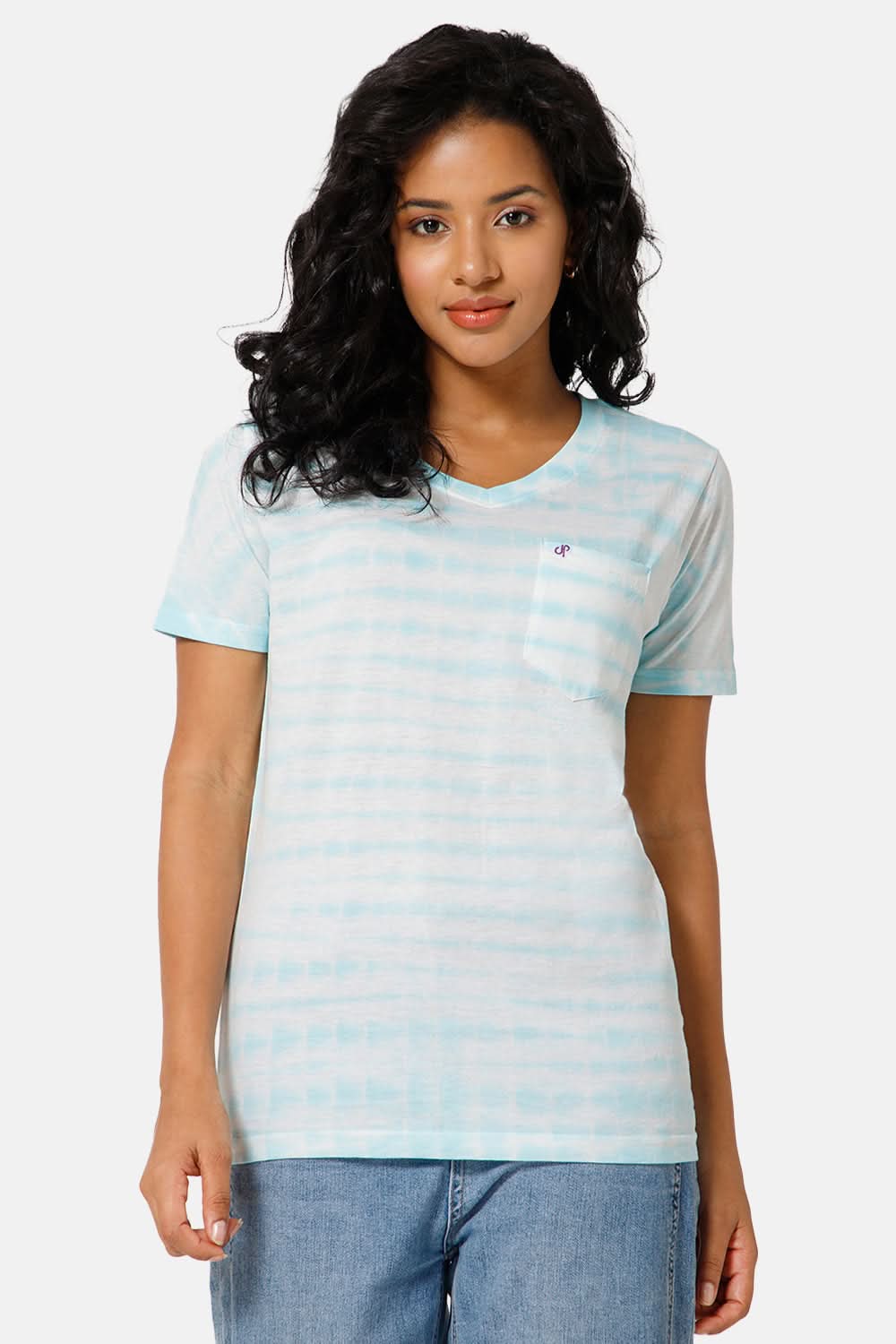Jusperf Women Half Sleeve V-Neck T-shirt - Blue - SD12