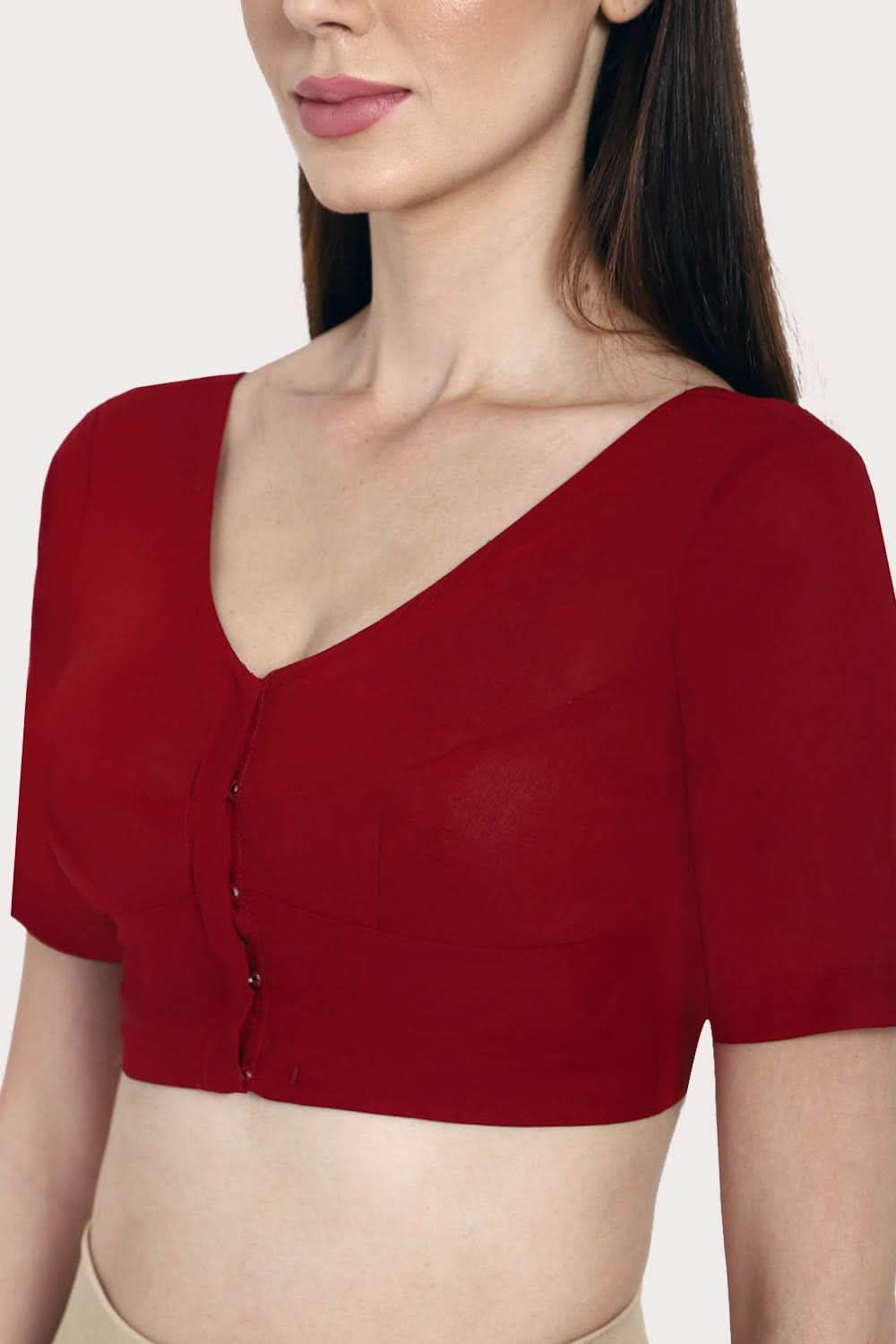 Naidu Hall Round neck long sleeve blouse - Maroon - Naidu Hall Family Store