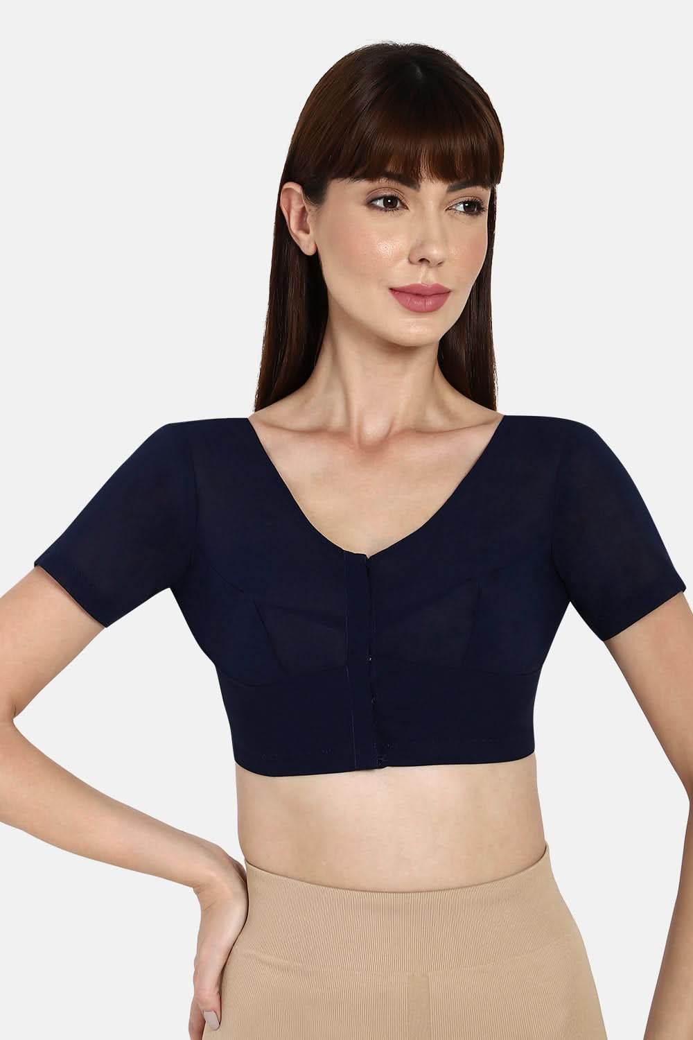 Naidu Hall Round neck short sleeve blouse - Navy Blue - Naidu Hall Family Store