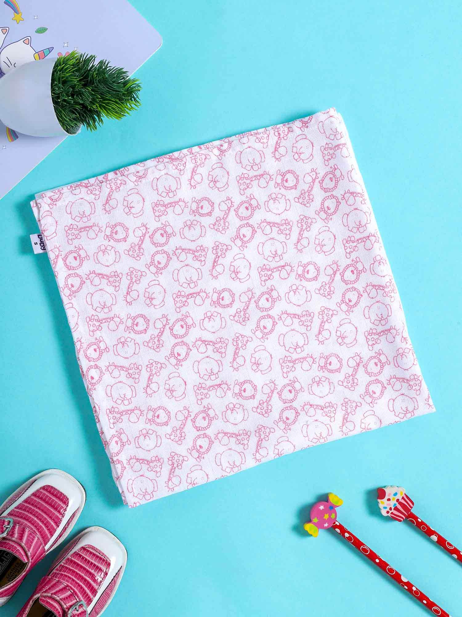 Oh Baby Cotton Printed Square Nappies - Pink - Naidu Hall Family Store