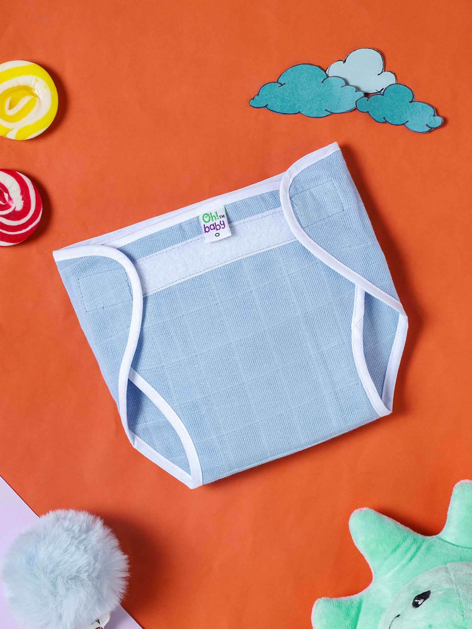 Oh Baby Plain Velcro Nappies Blue - Ltpl - Naidu Hall Family Store