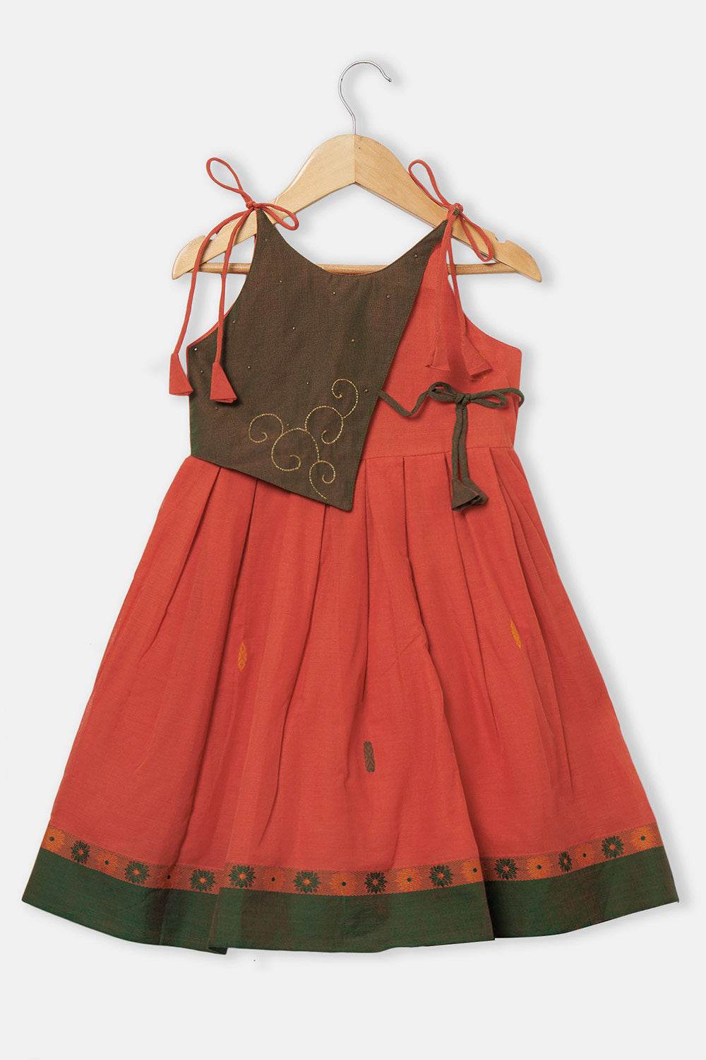 Chittythalli Girls’ Ethnic Frock – Sleeveless with Asymmetric Contrast Panel, Box Pleats & Zari Embroidery - Pink - FR41 - Naidu Hall Family Store