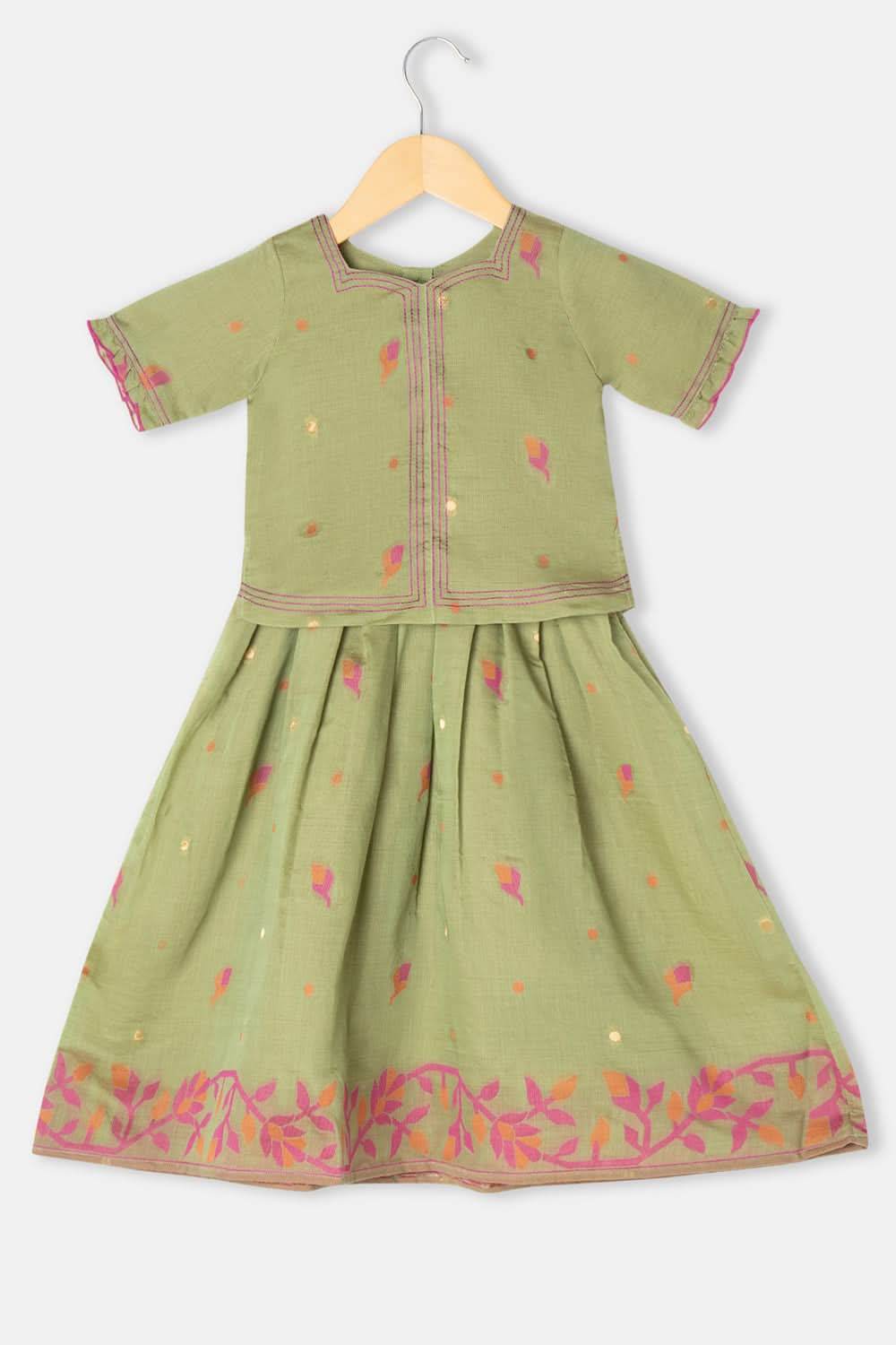 Chittythalli Girls Pavadai Set Cotton Blend with Sweetheart Neckline & Box Pleat Skirt - PS75 - Naidu Hall Family Store