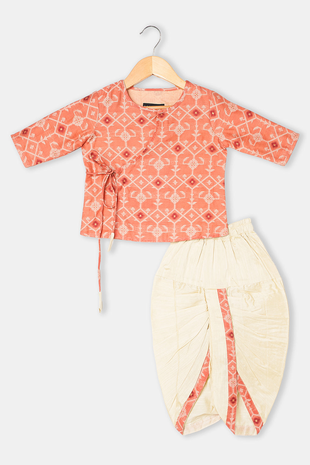 Navkrish Boys Cotton Kurta Dhoti Set – Jamdhani Traditional Wear - Peach - KD05