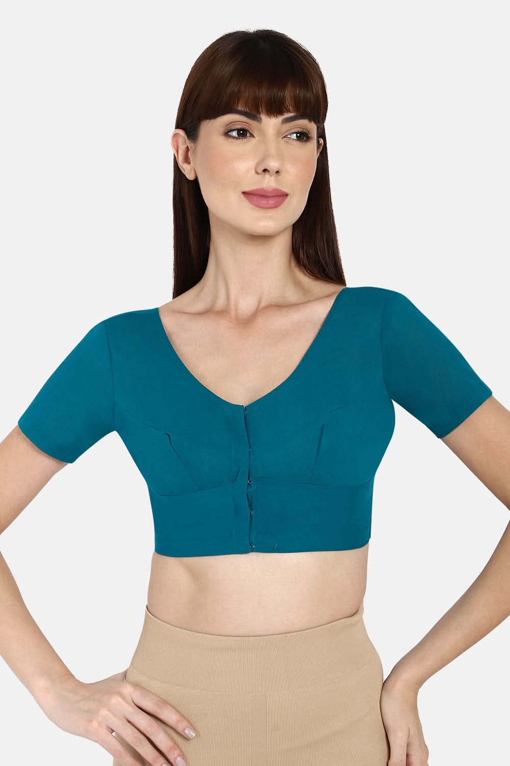 Naidu Hall Round neck short sleeve blouse - Teal Blue