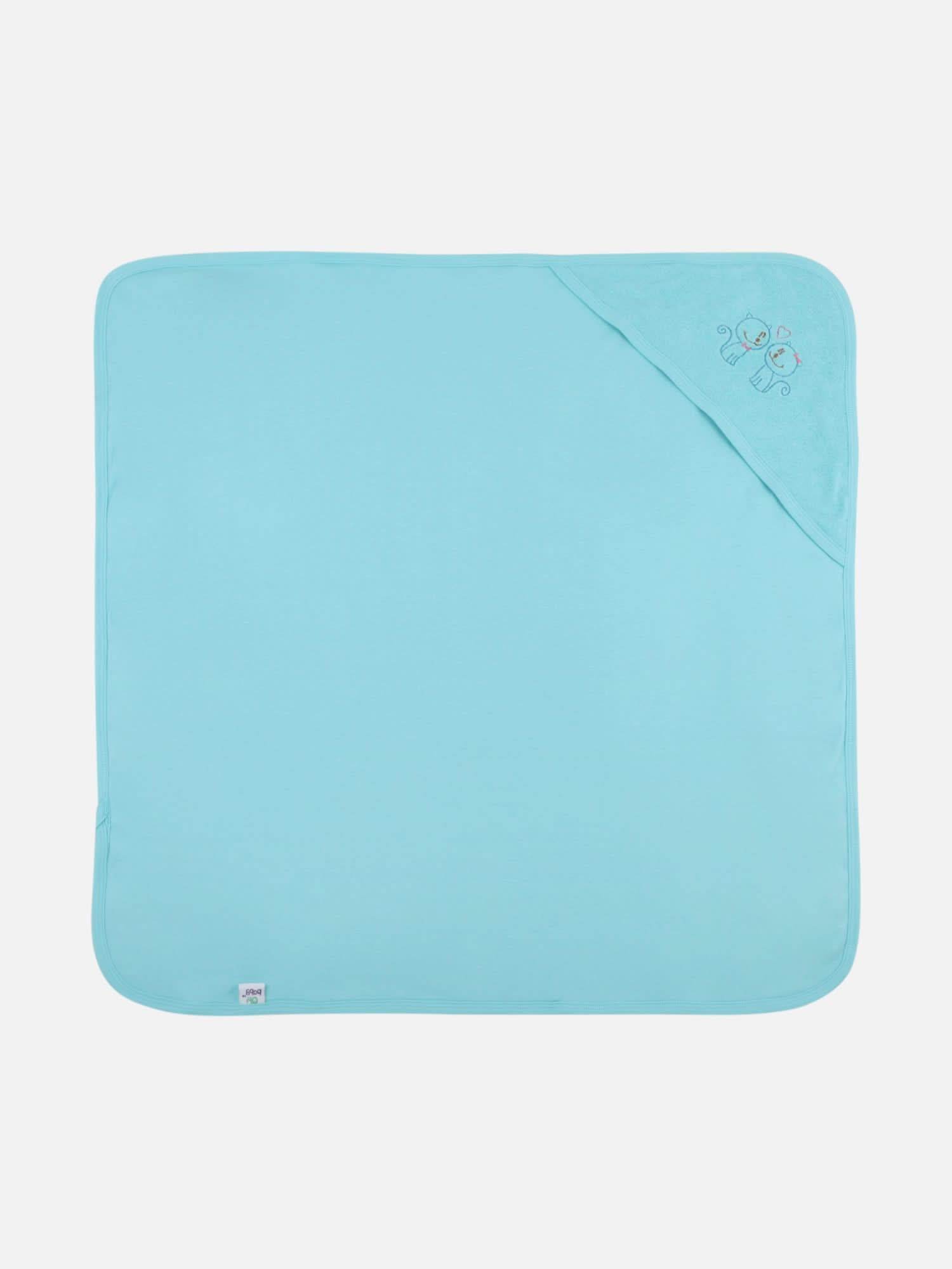Naidu Hall Oh Baby Plain Embroidery Cotton Carry Towel - Light Blue - Hood Terry Print - Naidu Hall Family Store