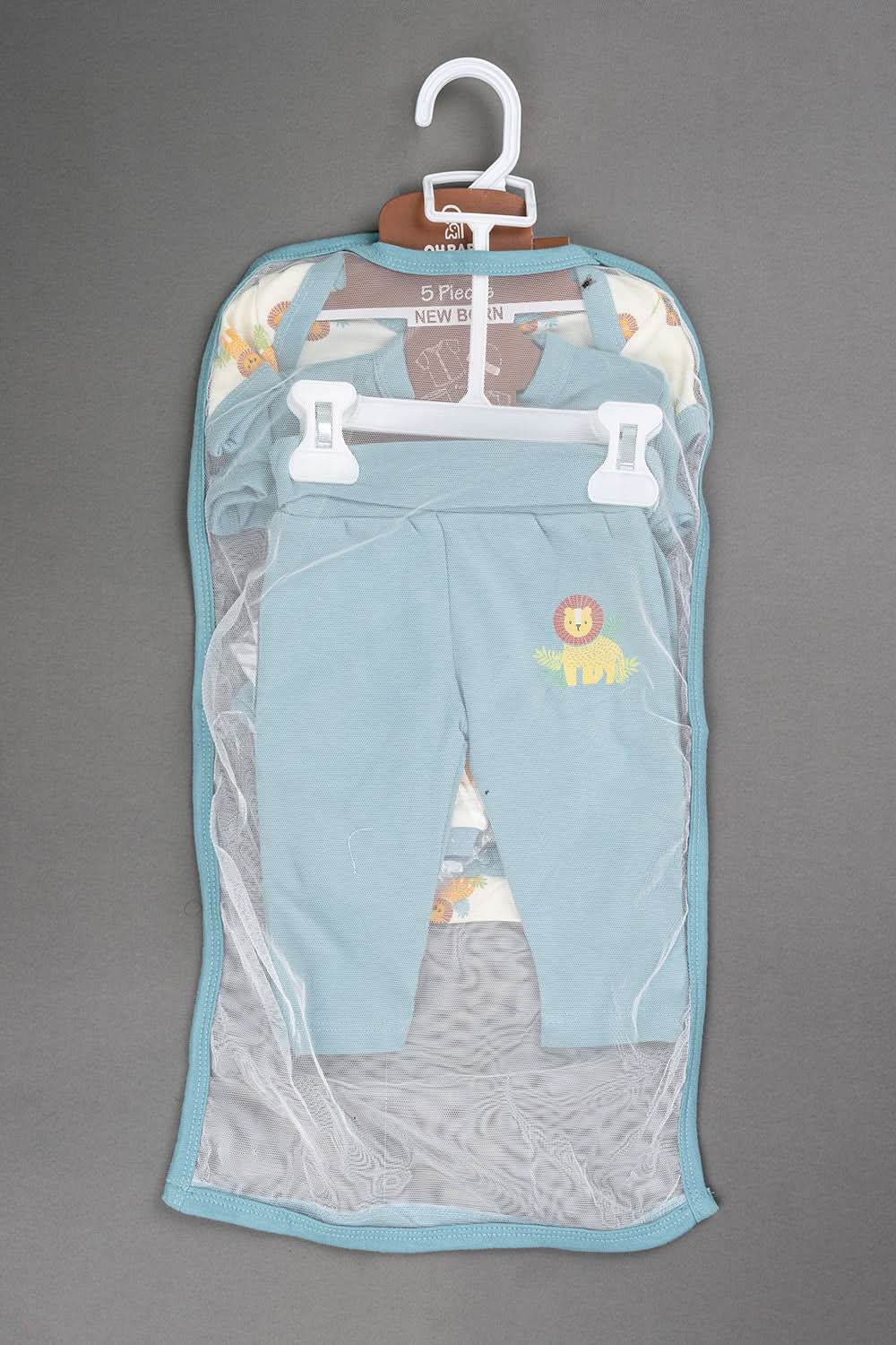 Oh Baby Cotton Interlock Knit Animal Print Infant Gift Set - Blue - S202 - Naidu Hall Family Store