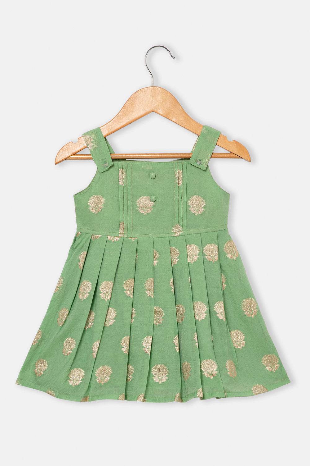 Chittythalli Girls Ethnic Frock Top with Pintuck Yoke and Pleated Skirt Traditional Indian Festive Wear - Green - FR36 - Naidu Hall Family Store