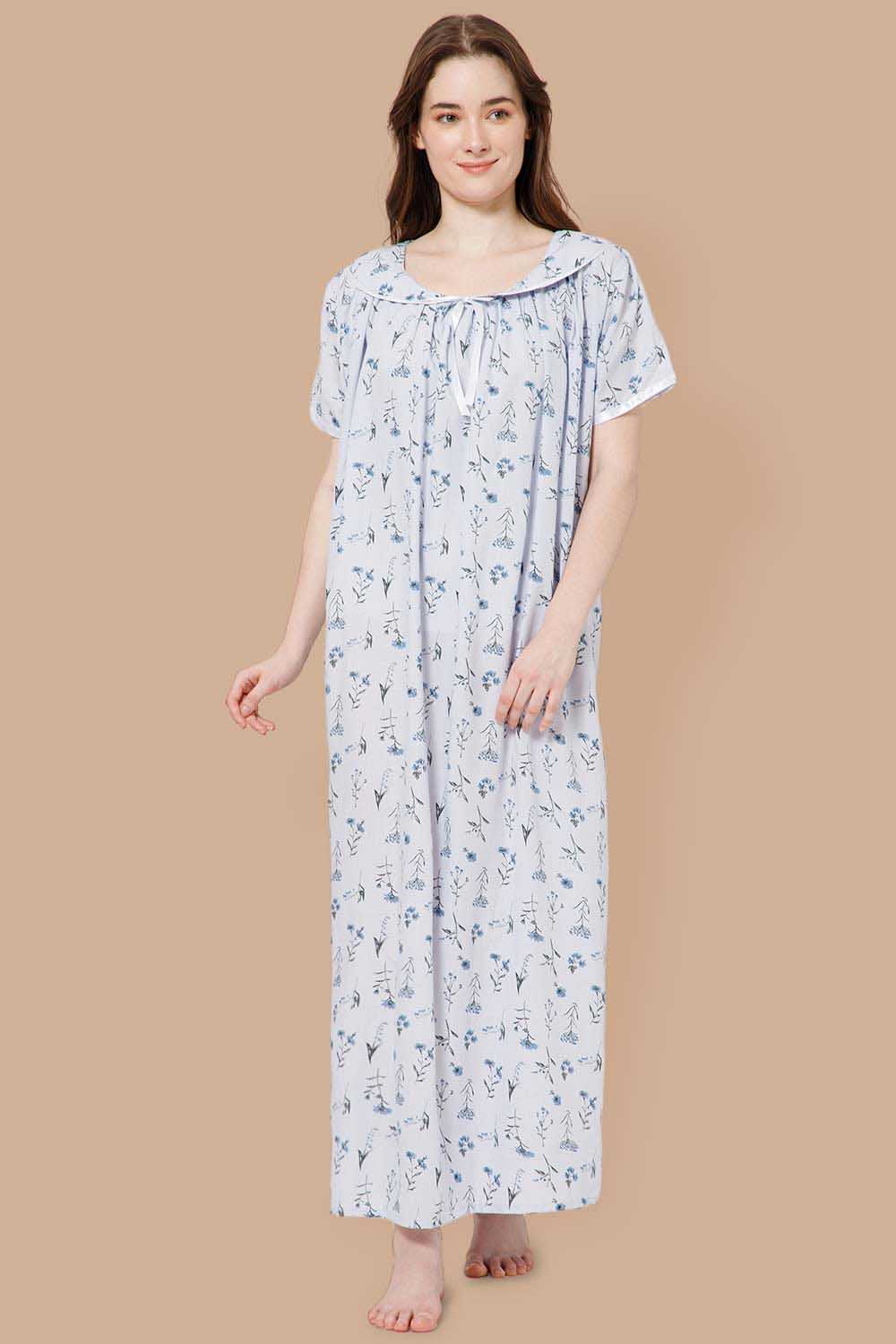 Naidu Hall Detailed Lace Nighty with Peter Pan Collar Neck - Blue - NT38