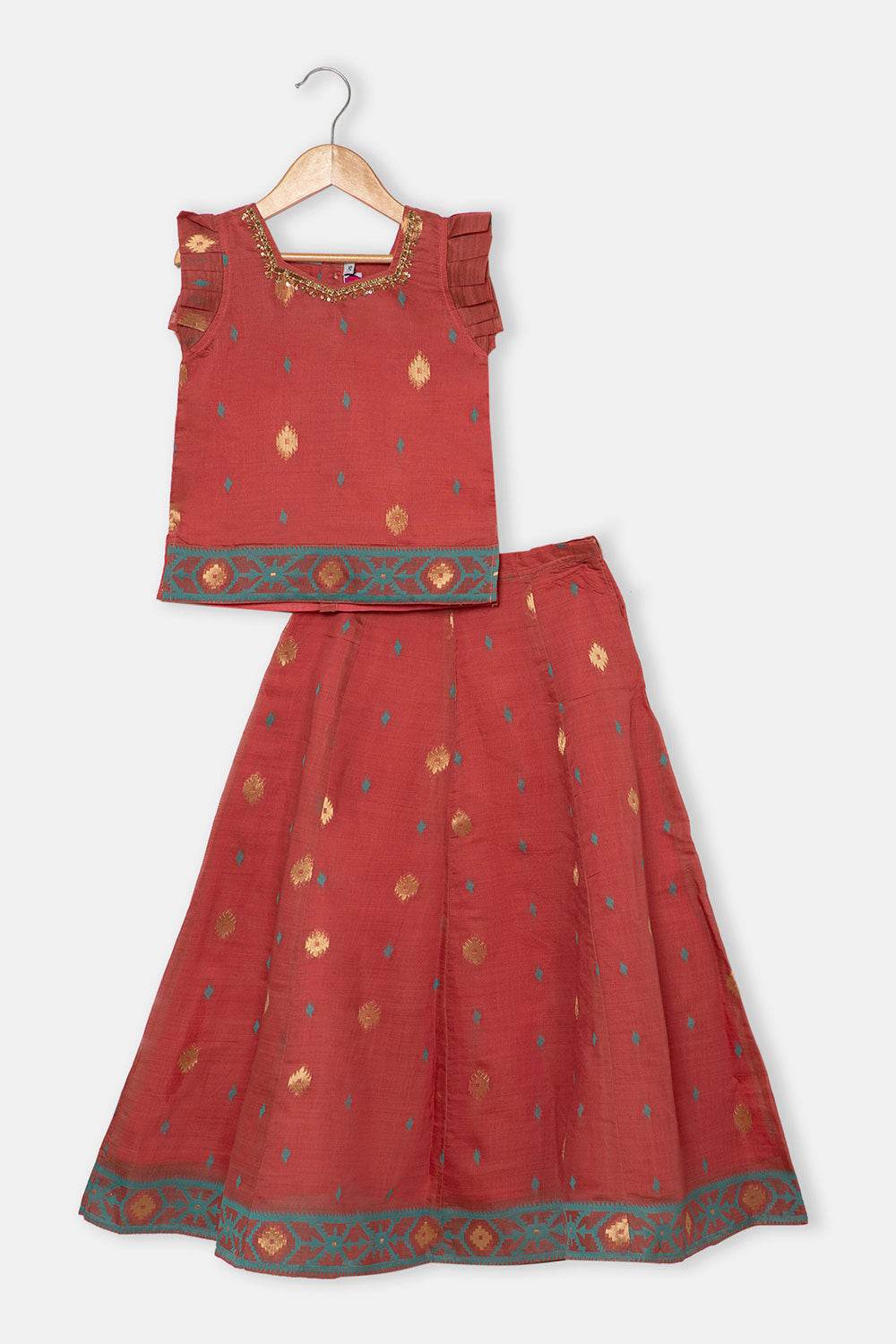 Chittythalli Traditional Girls Pavadai Set Three-Pointed Neck Blouse with Flared Skirt - Peach - PS87 - Naidu Hall Family Store