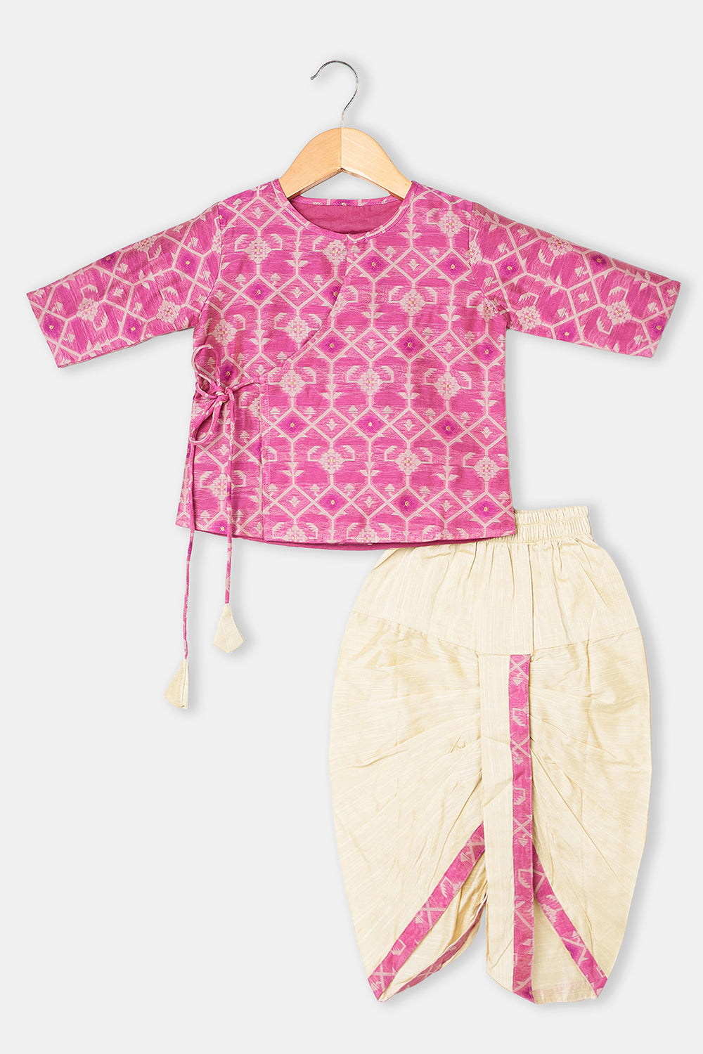 Navkrish Boys Cotton Kurta Dhoti Set – Jamdhani Traditional Wear - Pink - KD05