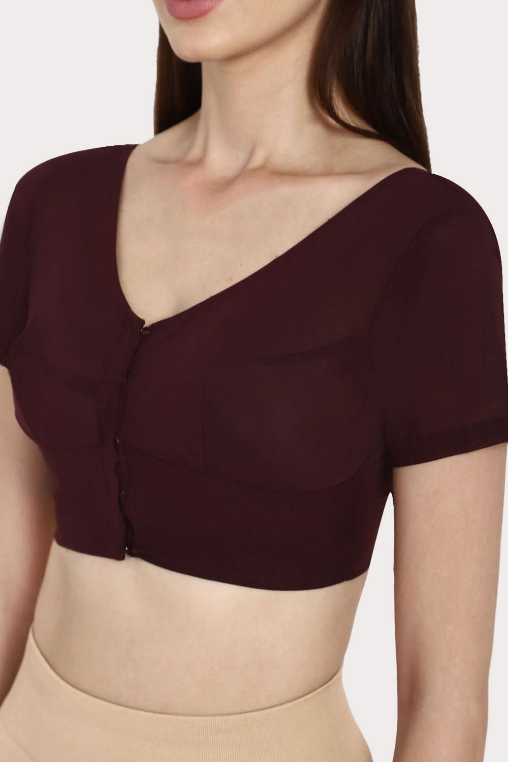 Naidu Hall Round neck short sleeve blouse - Dark Wine