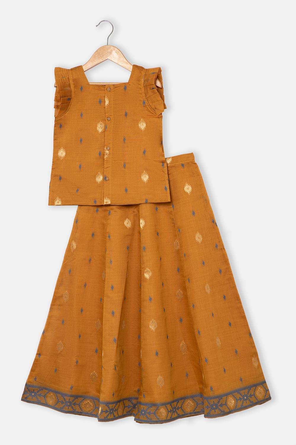 Chittythalli Traditional Girls Pavadai Set Three-Pointed Neck Blouse with Flared Skirt - Mustard - PS87 - Naidu Hall Family Store
