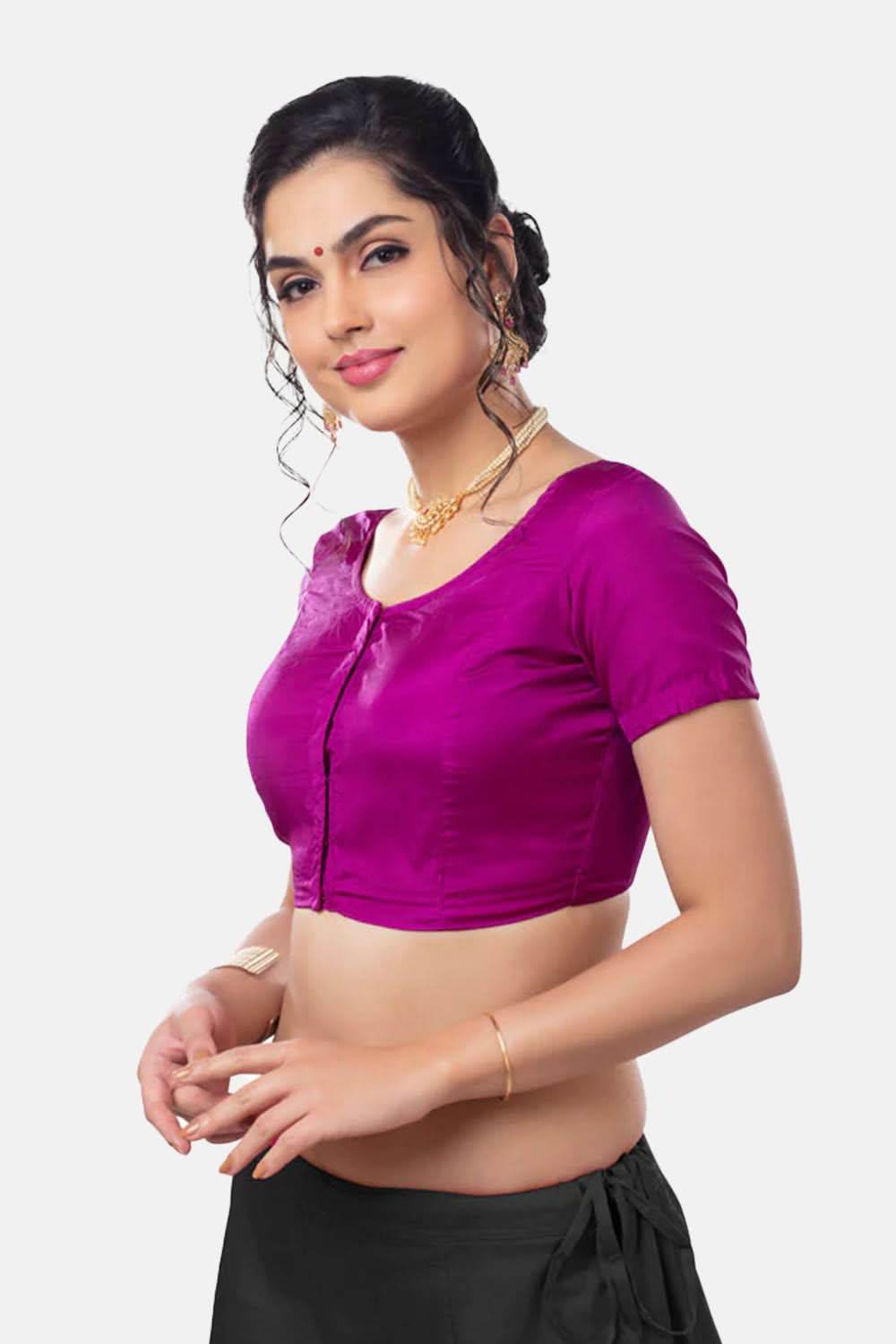 Naidu Hall Princess Cut Short Sleeve Front Open Silk Cotton Blouse - Naidu Hall Family Store
