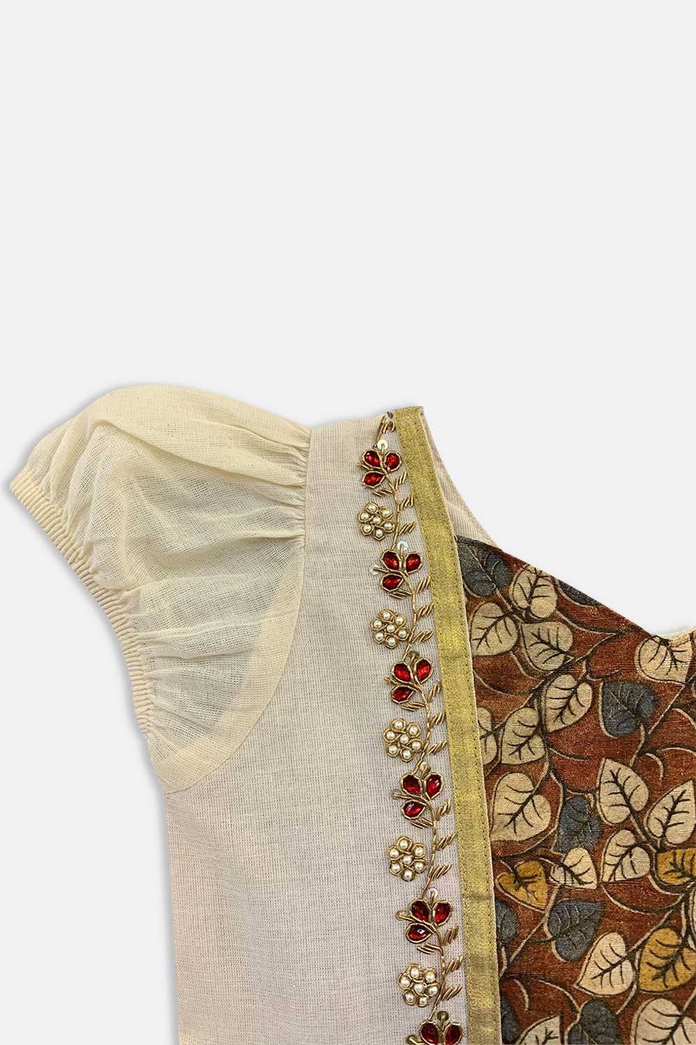 Chittythalli Girls’ Asymmetric Neck Pavadai Set – Brocade Skirt & Cotton Top - Off White - FR42